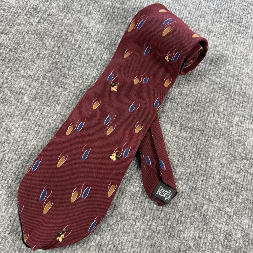 Vintage Mickey Inc Disney Mickey Mouse Silk Burgundy Geometric Necktie OS Disney